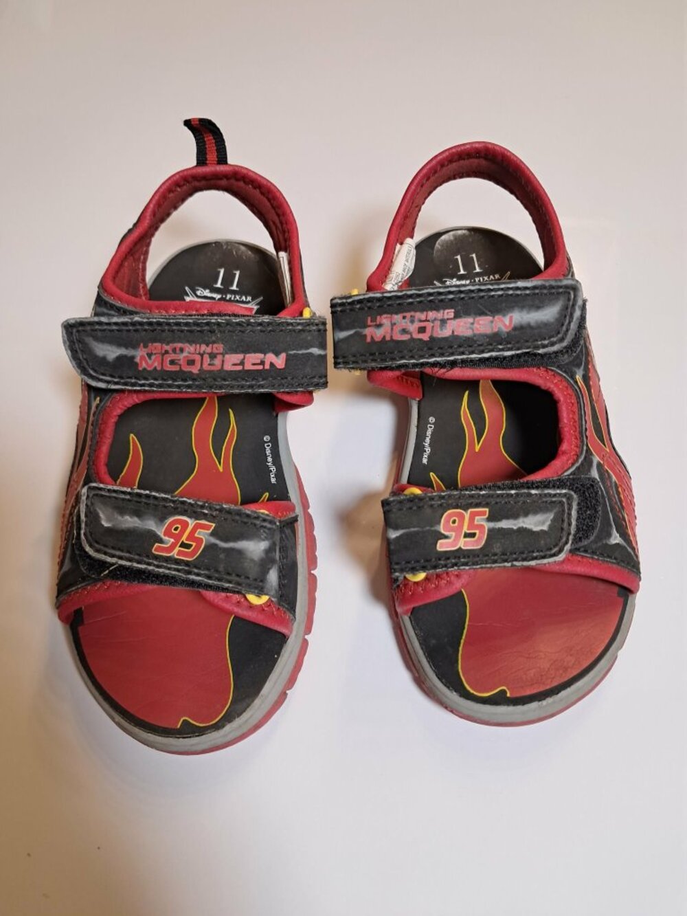 Disney Lightning McQueen Sandals Red Black Velcro Size 11
